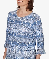 Alfred Dunner Women's Camden Market Lacey Striped Knit Top