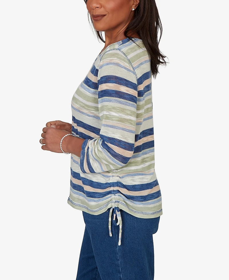 Alfred Dunner Women's Indigo Girls Spliced Multi Stripe Knit Top