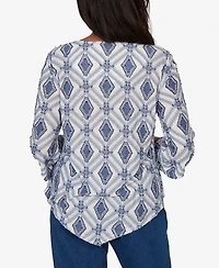 Alfred Dunner Women's Indigo Girls Diamond Textured Top with Necklace