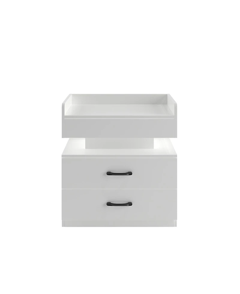 Streamdale Furniture 2-Drawer Nightstand with Adjustable Led Strip Light