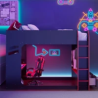 Streamdale Furniture Full Size Wood Loft Bed with Desk, Storage, and Rgb Lights