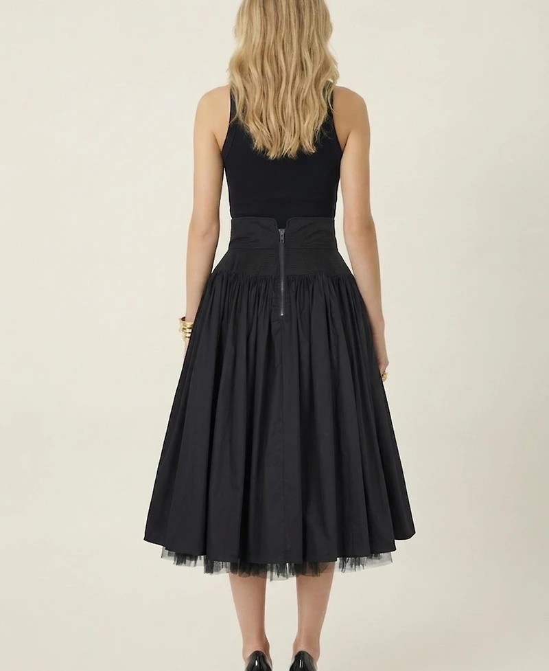 Modenaire Women's High Waist Gathered Tulle Hem Midi Skirt
