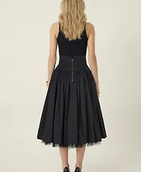 Modenaire Women's High Waist Gathered Tulle Hem Midi Skirt