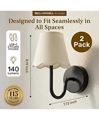 Bell + Howell Set of 2 Scallop Shade Dimmable Led Rechargeable Cordless Touch Control Lights Wall Sconces