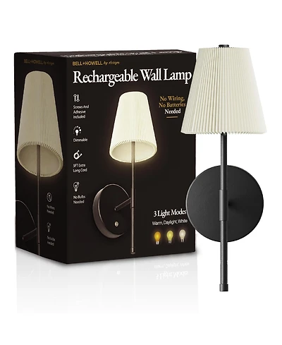 Bell + Howell Pleated Shade Dimmable Led Rechargeable Cordless Touch Control Lights Wall Sconces