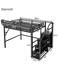 Streamdale Furniture Full Size Metal Loft Bed with Stairs, Storage Shelves, and Wardrobe
