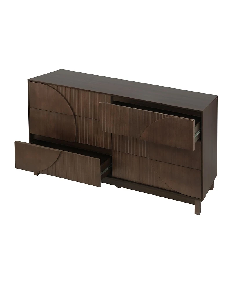 Streamdale Furniture 6-Drawer Fluted Wood Dresser and Tv Stand, 60" Wide