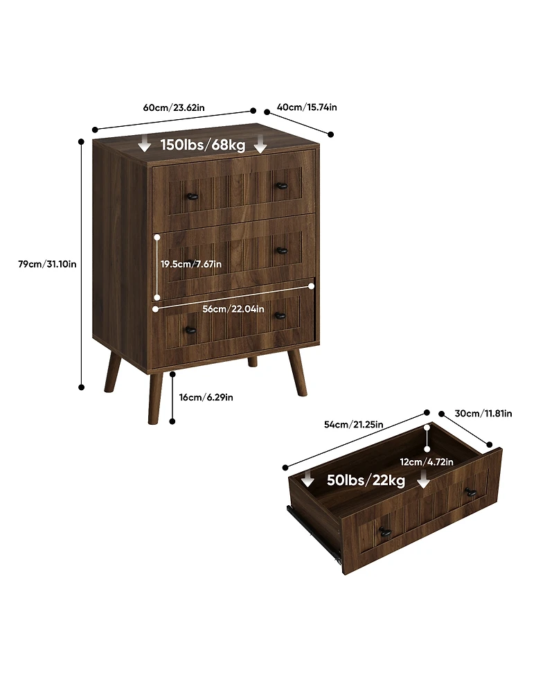 Streamdale Furniture Modern 3-Drawer Wooden Storage Dresser