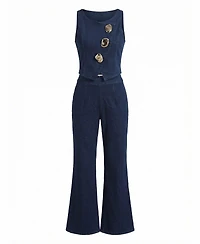 Modenaire Women's Denim Vest Top And Wide-Leg Pant Set