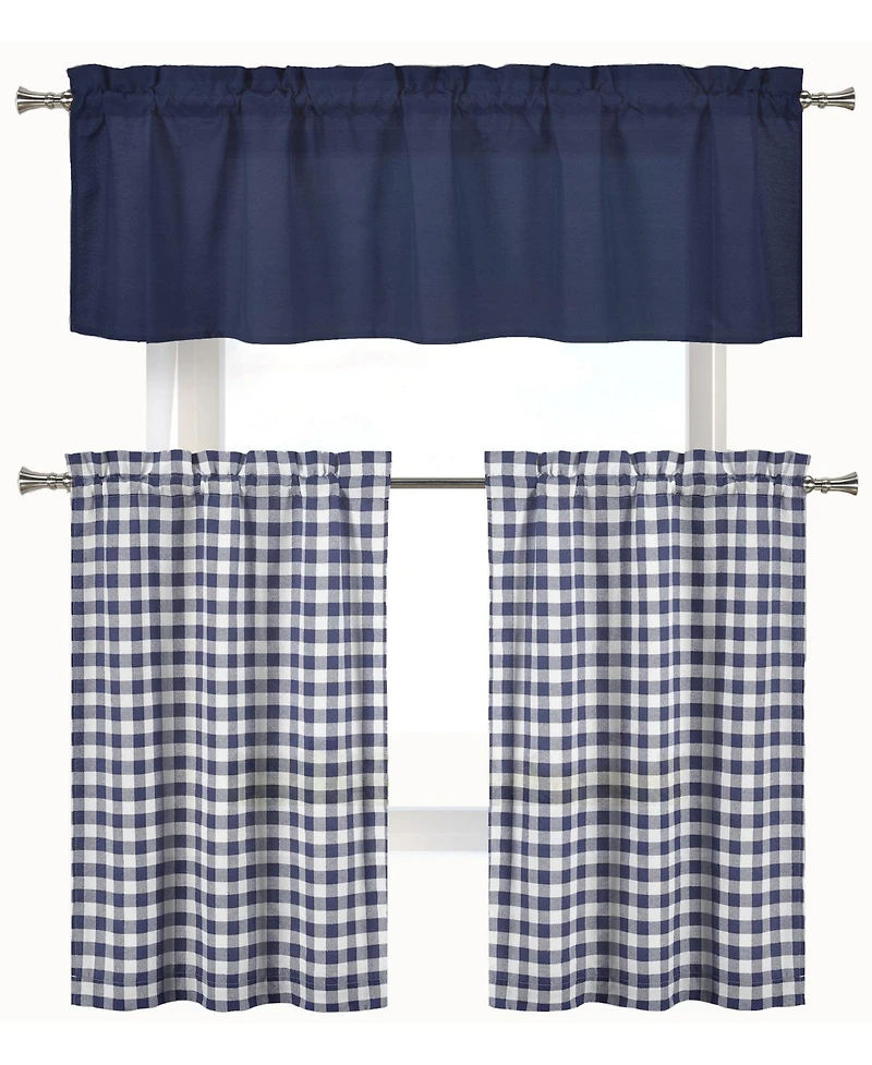 Kate Aurora Classic Farmhouse 3 Piece Buffalo Check Kitchen Curtain Tier and Valance Set