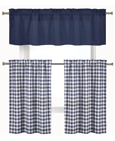 Kate Aurora Classic Farmhouse 3 Piece Buffalo Check Kitchen Curtain Tier and Valance Set