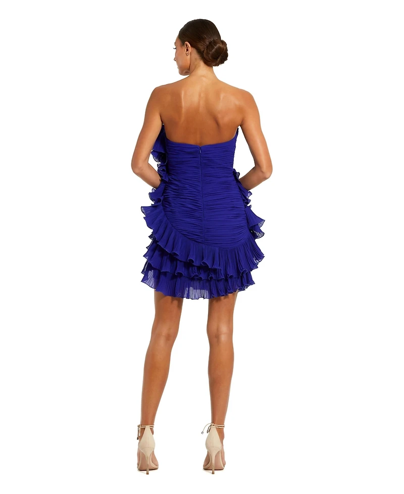 Mac Duggal Women's Strapless Tiered Ruffle Chiffon Mini Dress