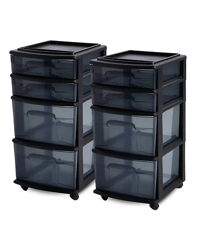 Homz Tall Solid Plastic 4 Drawer Medium Storage Cart with Wheels