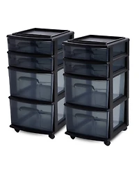 Homz Tall Solid Plastic 4 Drawer Medium Storage Cart with Wheels