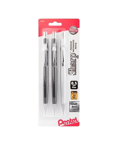 Pentel Sharp Mechanical Pencil, (0.5mm), Metallic Barrels, Assorted Colors (2N/Z)), 3-Pack