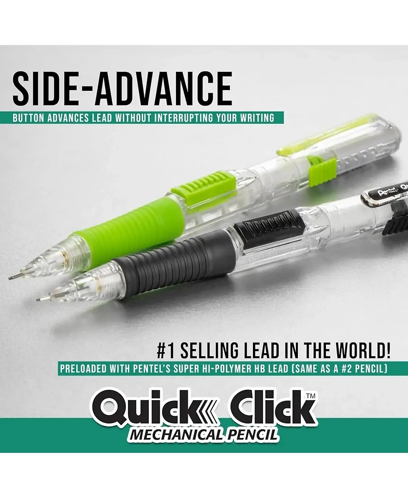 Pentel Quick Click Mechanical Pencil, 0.5mm, Plus Lead and Eraser, 8-pack