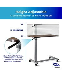 Invacare Adjustable Medical Bedside Table - Waterproof Rolling Hospital Tray Table w/L-Shaped Base
