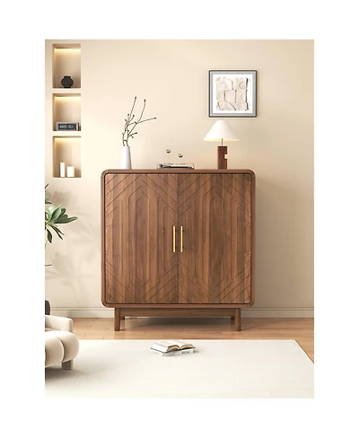 Streamdale Furniture Walnut-Finish Carved Storage Cabinet with Adjustable Shelves