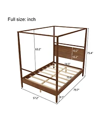 Streamdale Furniture Solid Wood Four-Poster Canopy Bed Frame, Full Size