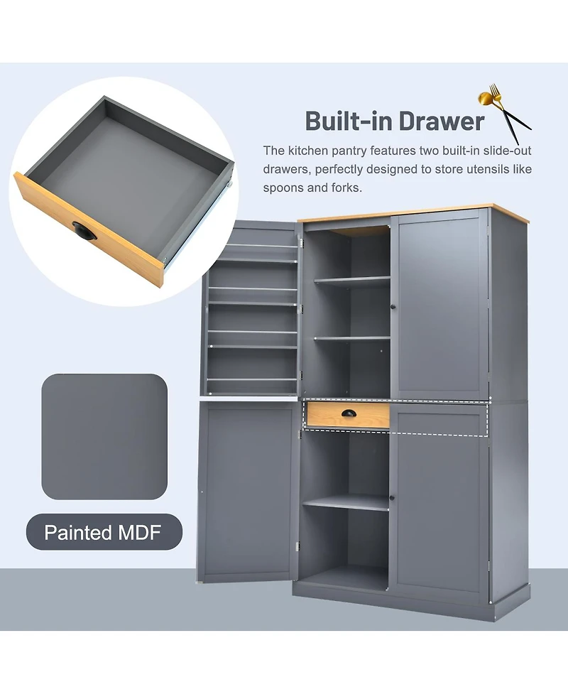 Streamdale 40.2" Freestanding Kitchen Pantry Cabinet with 2 Drawers and Adjustable Shelves