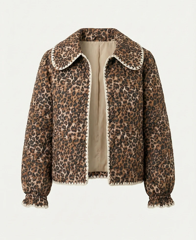 Modenaire Women's Leopard Print Quilted Jacket