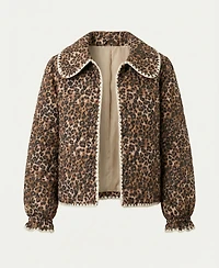 Modenaire Women's Leopard Print Quilted Jacket