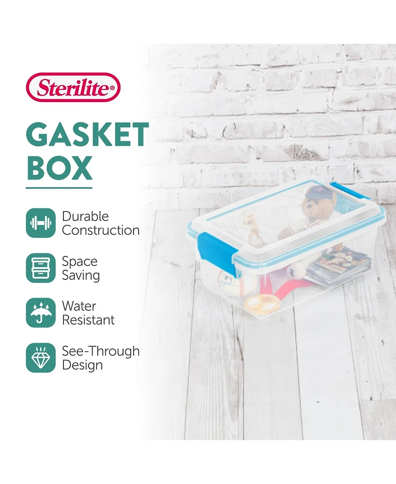 Sterilite 7.5 Quart Gasket Box, Stackable Storage Bin with Latching Lid, 6 Pack