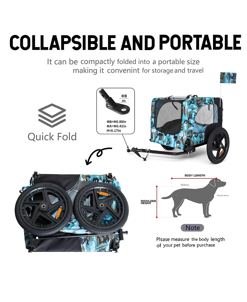 Streamdale Furniture Collapsible Heavy-Duty Pet Bike Trailer with 16-Inch Wheels