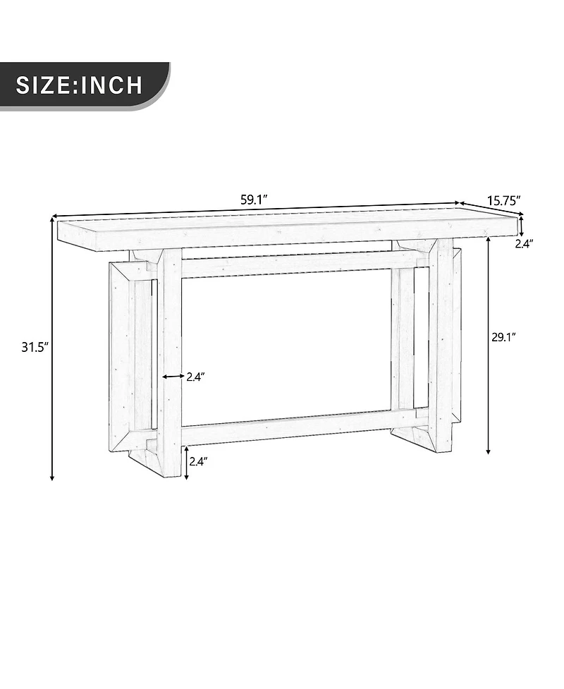 Streamdale Furniture 59.1'' Triple Rectangle Console Table with Pine Veneer and Wood Legs