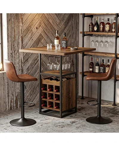 Tribesigns Finmind Square Bar Table, High Top Pub Cocktail Table with Glass Holder, Wine Bar Cabinet