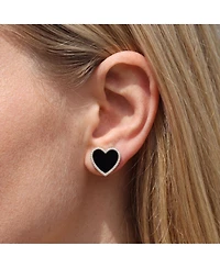 The Lovery Large Onyx Cz Halo Heart Stud Earrings 14K Gold-Plated Sterling Silver