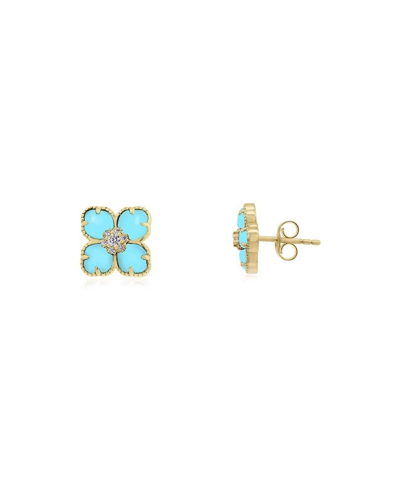 The Lovery Turquoise Cz Flower Stud Earrings 14K Gold-Plated Sterling Silver