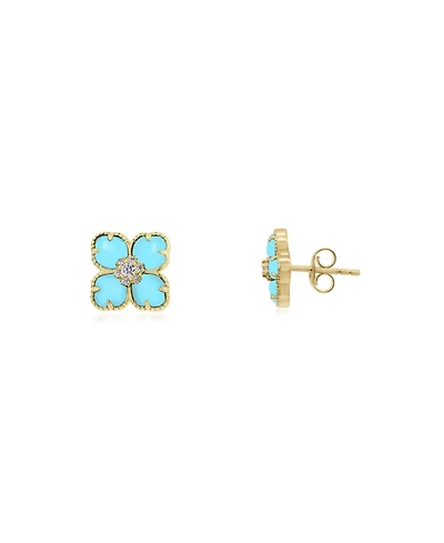 The Lovery Turquoise Cz Flower Stud Earrings 14K Gold-Plated Sterling Silver