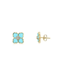 The Lovery Turquoise Cz Flower Stud Earrings 14K Gold-Plated Sterling Silver