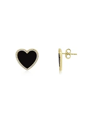 The Lovery Large Onyx Cz Halo Heart Stud Earrings 14K Gold-Plated Sterling Silver