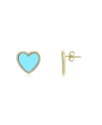 The Lovery Large Turquoise Cz Halo Heart Stud Earrings 14K Gold-Plated Sterling Silver