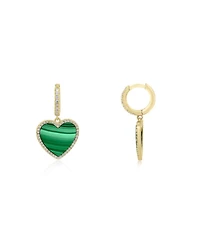 The Lovery Large Malachite Cz Halo Heart Dangle Earrings 14K Gold-Plated Sterling Silver