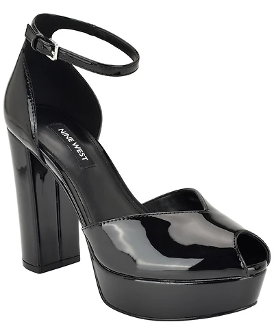 Nine West Women's Keela Peep Toe High Block Heel Dress Sandals