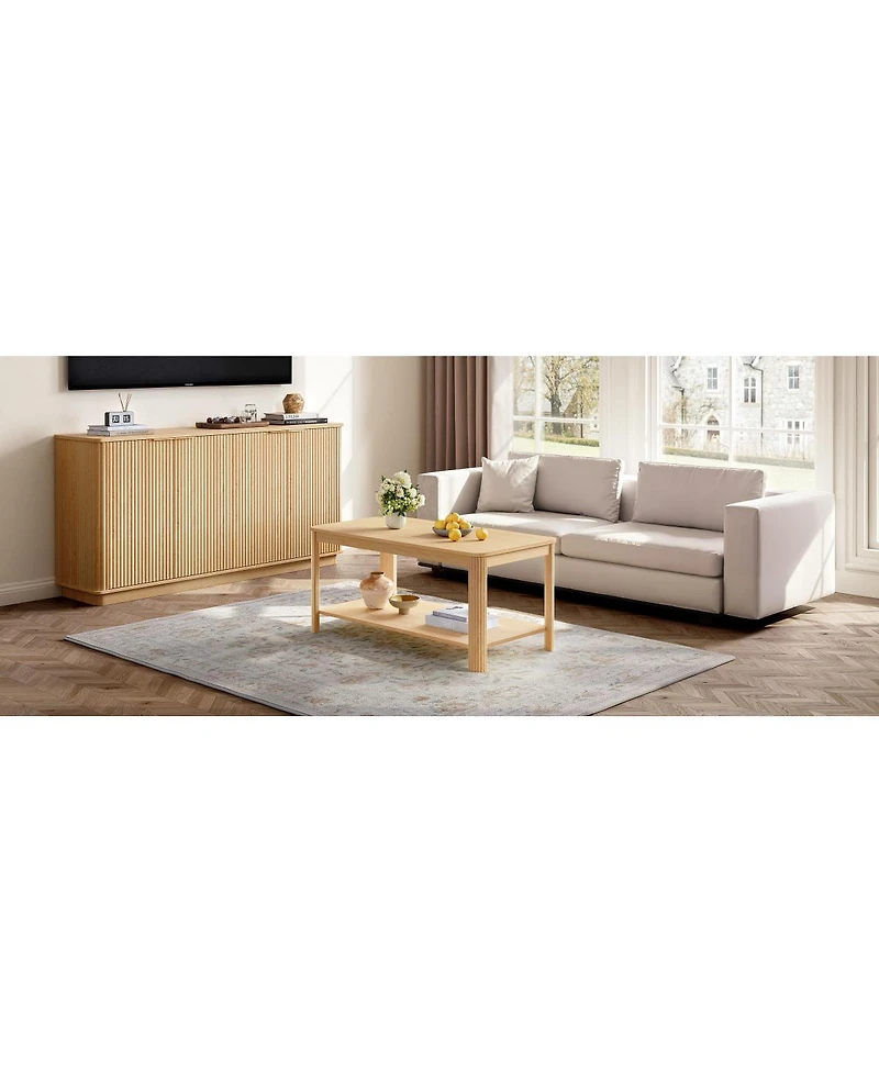 Streamdale Furniture Arc Corner Wood Coffee Table with Storage Shelf