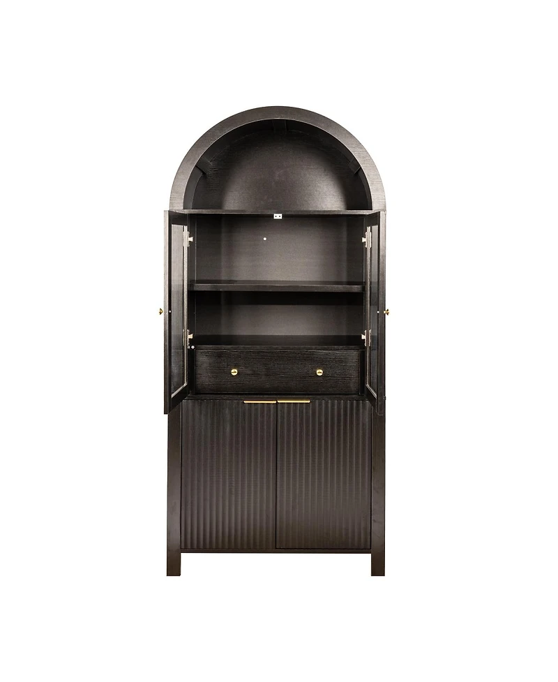 Streamdale Furniture 71" Fluted Arched Pantry Cabinet with Adjustable Shelves and Glass Door