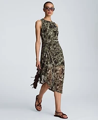 Kenneth Cole Women's Sheer Mesh Overlay Asymmetric Hem Midi Dress