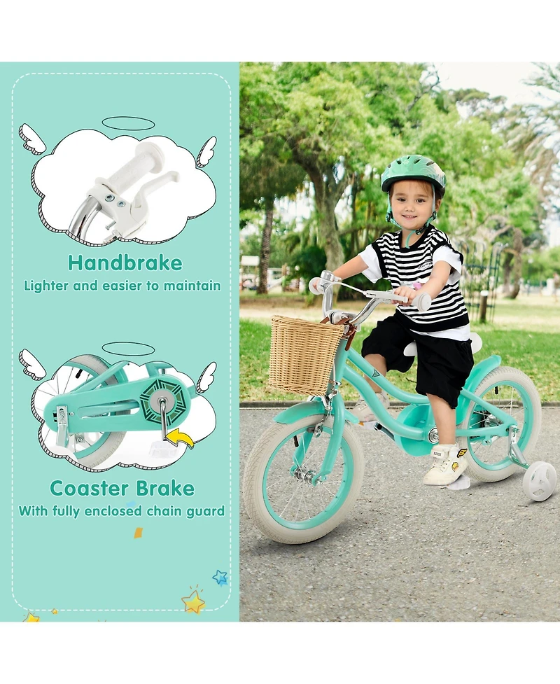 Gymax Kids Bike for Boys and Girls Aged 3-8 Years Old 14'' Children Bicycle w/ Training Wheels