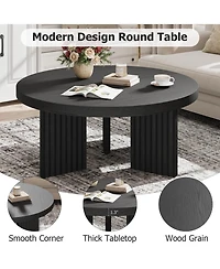 homfan Round Coffee Table, Circle Center Table with Fluted Legs and Thick Top, Accent Cocktail Tables for Living Room, Bedroom, Easy Assembly