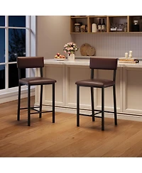 homfan 2 Pack 25" Counter Height Stools, Ergonomic Pu Leather Seats with Backrest & Footrest, Metal Frame, Easy-Clean for Indoor Use