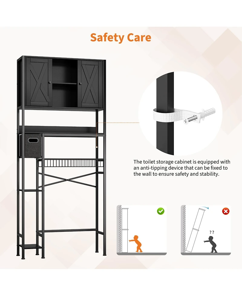 homfan Over The Toilet Storage Cabinet - 2-Door Design Bathroom Organizers Shelf, Space-Saver Above with Paper Holder