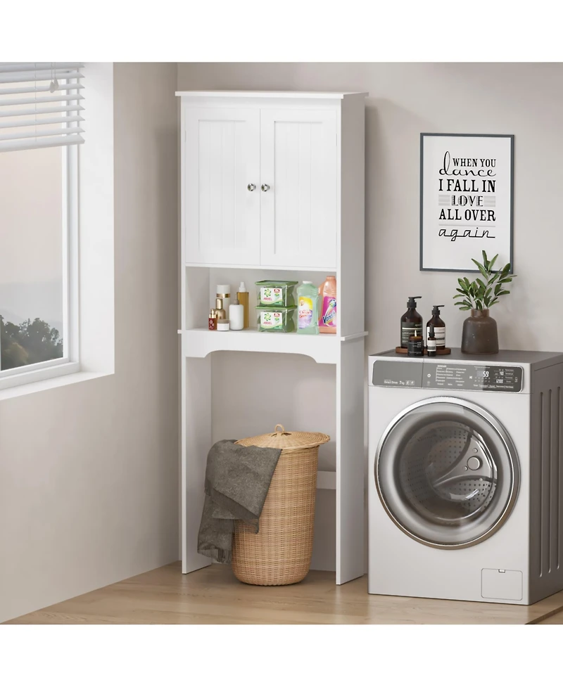 Phying Over Toilet Bathroom Storage Cabinet White Wooden Space Saving Wall Mounted Bathroom Shelf Organizer