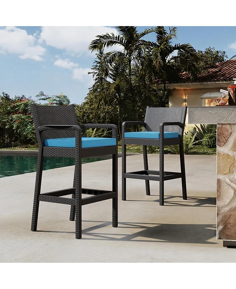 homfan Set of 4 All-Weather Wicker Bar Stools, 30 Inch Patio Height Chairs with Cushions, Ideal for Backyard, Pool, Garden and Balcony