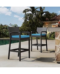 homfan Set of 4 All-Weather Wicker Bar Stools, 30 Inch Patio Height Chairs with Cushions, Ideal for Backyard, Pool, Garden and Balcony