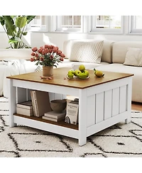 Gymax Coffee Table with Storage Shelf Farmhouse Rustic Center Table Space-Saving