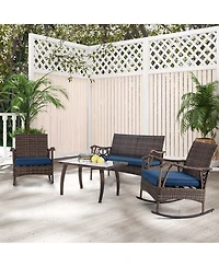 Gymax Set of 4 Wicker Rocking Set with Loveseat and Coffee Table Heavy-Duty Metal Frame